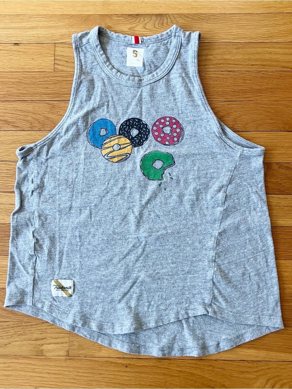 Tracksmith Grey Varsity Cotton Running Donuts Racerback Greyboy Tank Top Small
